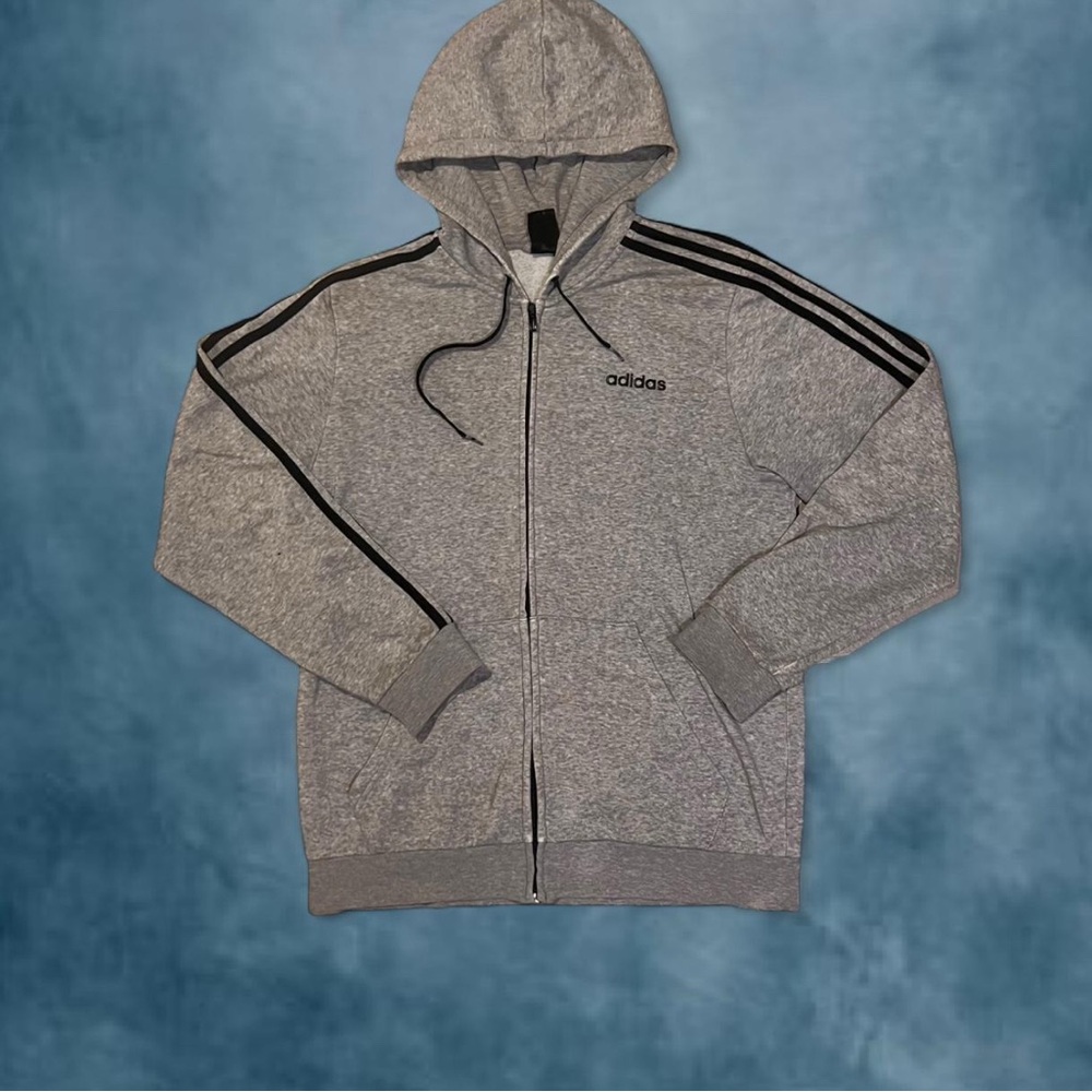 Adidas Gray and Black Zip Up Sweater with Hood (2 tiny dot stains)